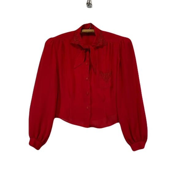 CHERI-ALAN Ltd. NewYork Embroidered Red Retro/Vintage blouse - Picture 6 of 12